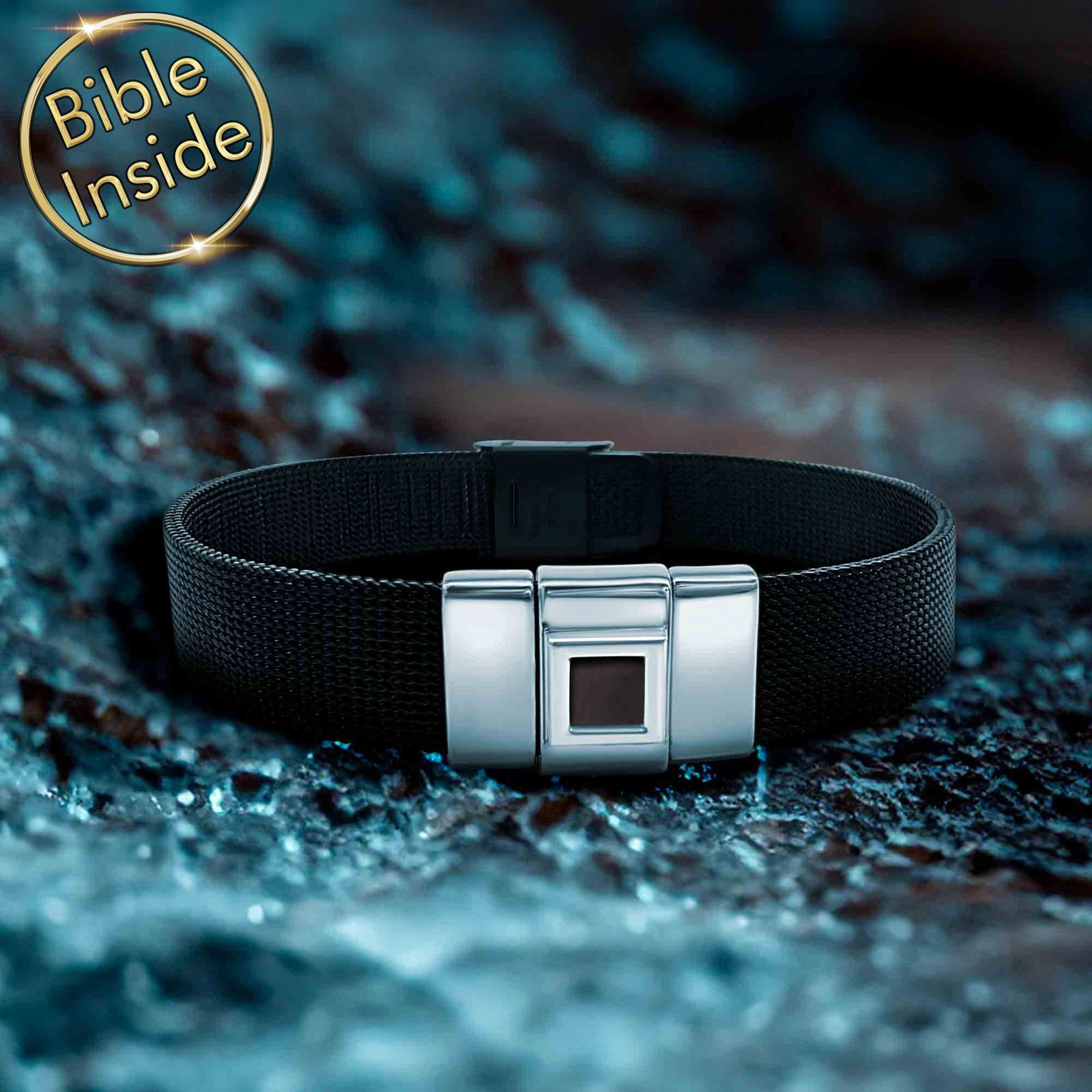 Stainless Steel Christian Jewelry for Men Silver Bracelet Containing New Testament by My Nano Jewelry