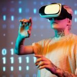 A young man interacts in virtual reality wearing a headset with a digital binary background. — Advanced SQL Techniques for Da